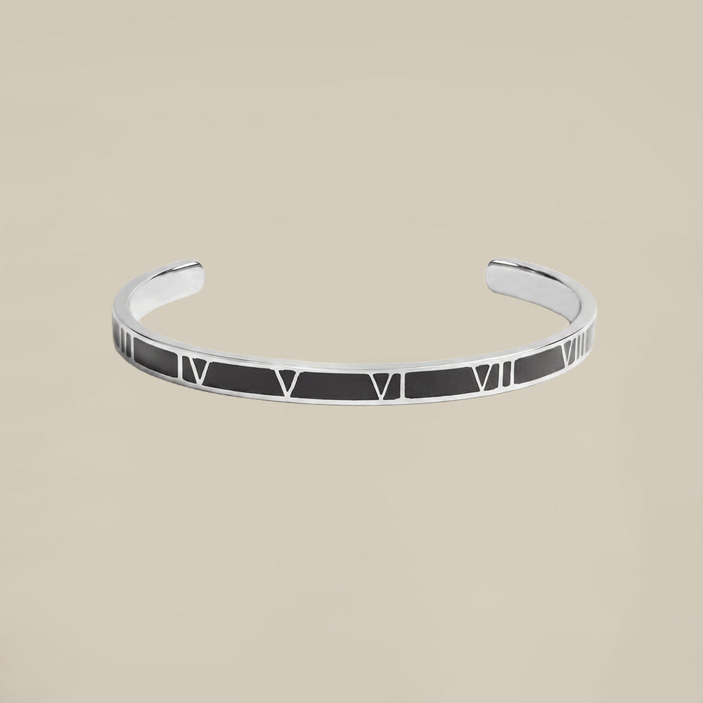 Roman Numerals Silver Bangle