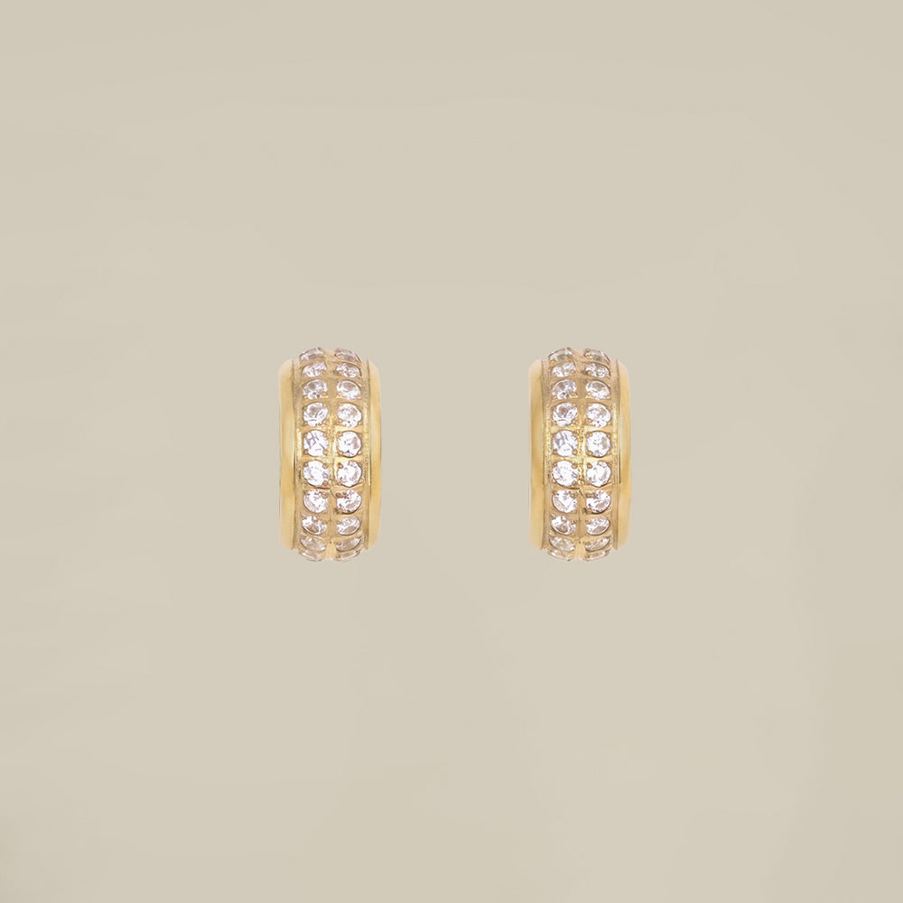Double Crystal Line Gold Earrings