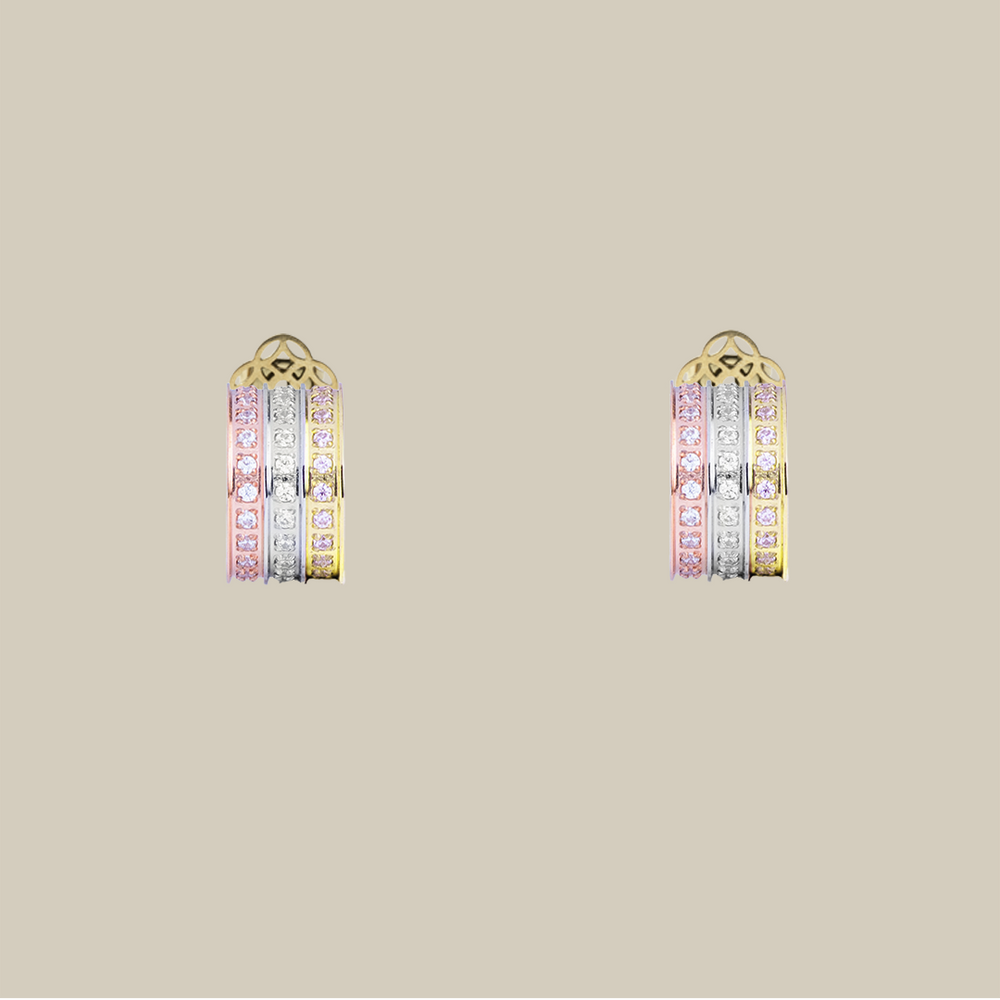 Triple Crystal Line Gold Earrings